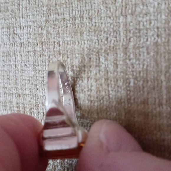 Synthetic Orange Stone Four Prong Set Silver Ring - Picture 5 of 11